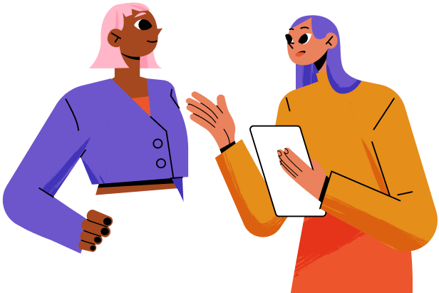 Two characters having a conversation