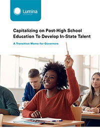 Report cover features overused stock photo of Black woman smiling and raising her hand in class.