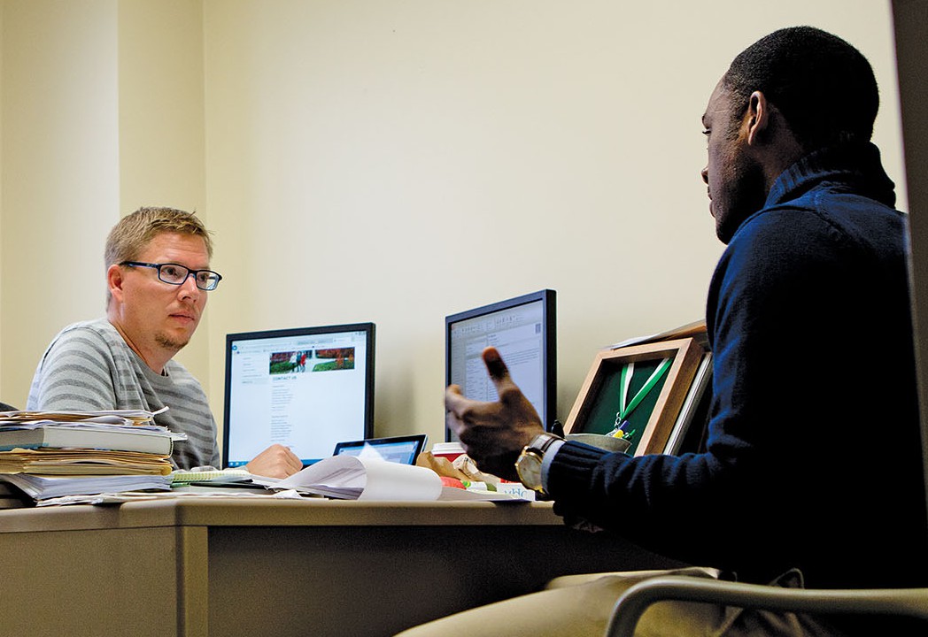 Range meets with Russell Johnson, an assistant professor of management at Michigan State. Johnson is the instructor of one of Range’s doctoral courses, a seminar in organizational behavior