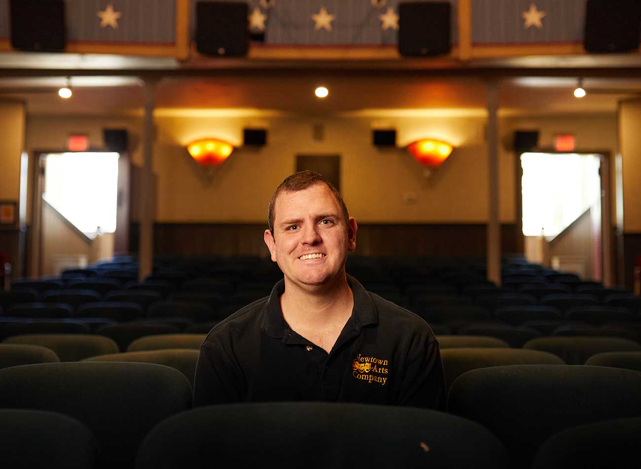 Eric Raymond visiting the historic Newtown Theatre.