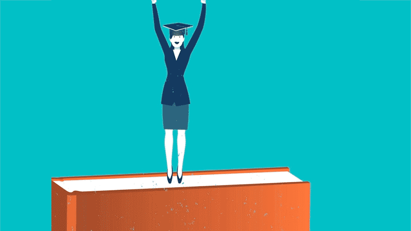 illustration of graduate atop books