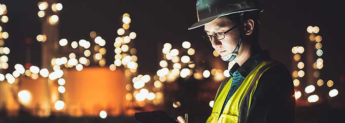 Asian man at factory, stock photo.