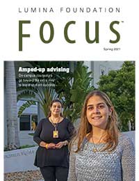 Focus magazine cover for Spring 2021 issue on advising.