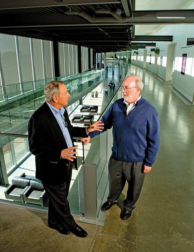 Hutch Schumaker (left) is the board chairman for the Columbus Community Education Coalition, and John Burnett serves as its CEO. Burnett, a former executive with Cummins Inc., says the Coalition is successful because the spirit of collaboration is “in our DNA.