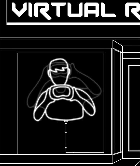 Still from video shows line drawing of VR studio.