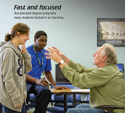 Cover feature from Fall 2013 issue: Savannah Crilly and Derrick Johnson, both of Indianapolis and both students in Ivy Tech Community College’s Associate Accelerated Program (ASAP), are captivated by their music appreciation instructor, classical cellist Geoffrey Lapin.