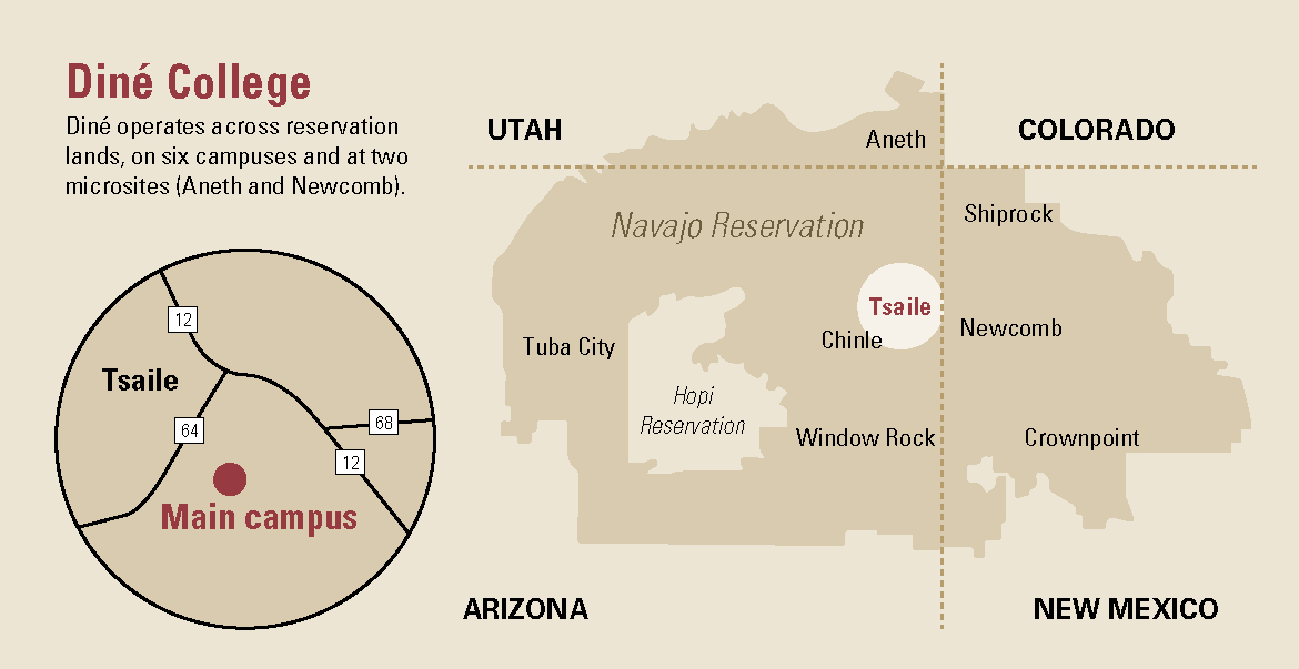 Map of Diné College in the Navajo nation.