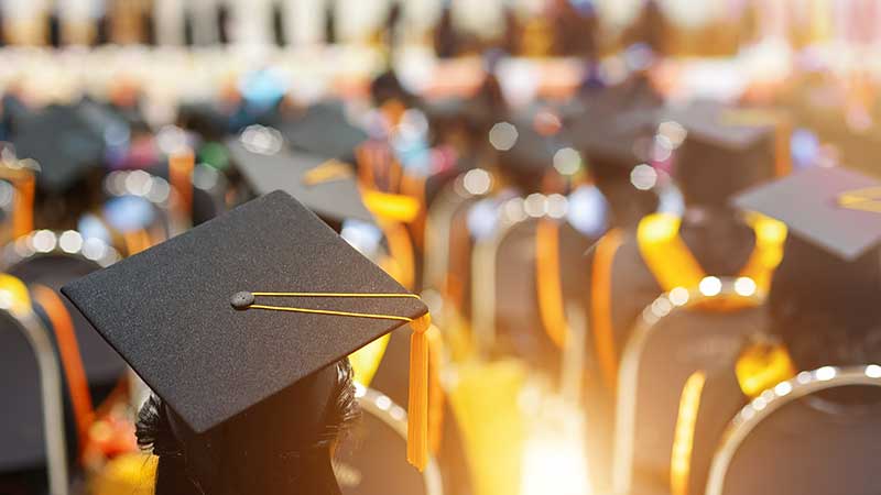 Shot of graduation ceremony from the student perspective.