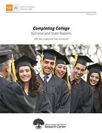 This report cover from the National Student Clearinghouse Research Center shows 6 white people smiling, wearing graduation gowns. This is not representative at all of today's student or the reality of American demographics. It's pretty gross, actually.