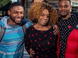 Lisa Matthews with her sons on campus.