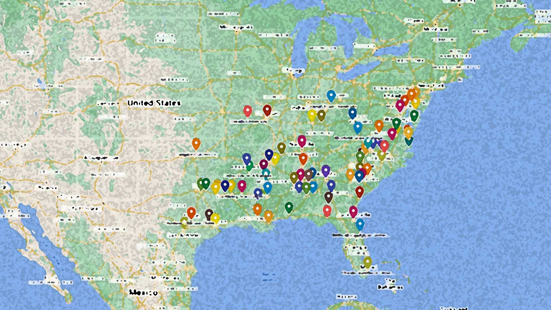 background map of HBCUs by state