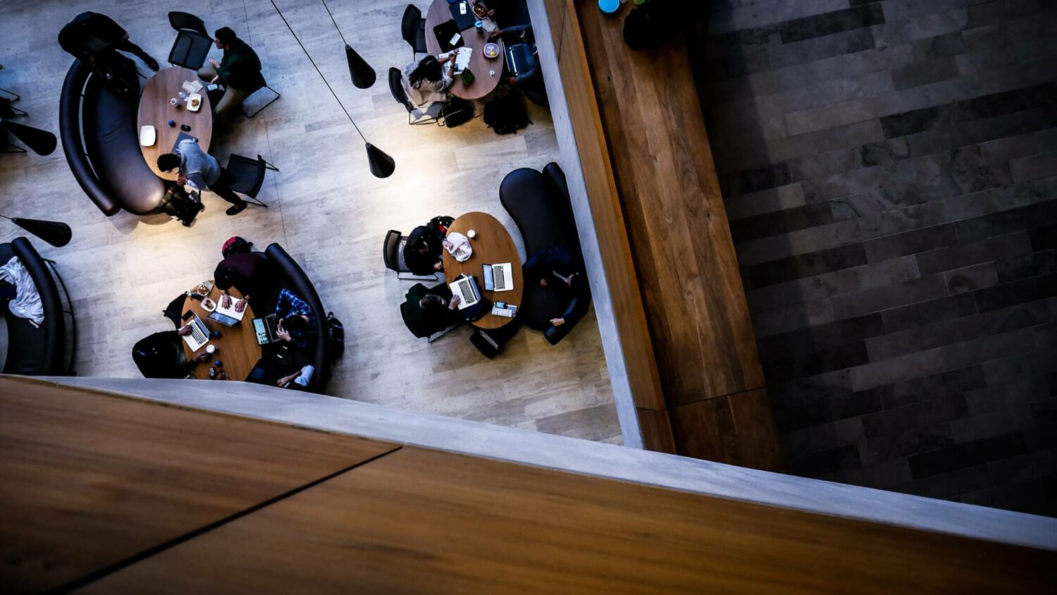 Overhead shot of upscale office space.