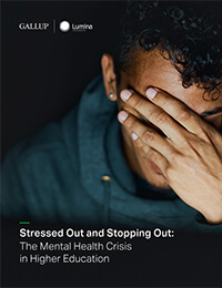 An exasperated student is shown on this report cover with his hand covering his face.